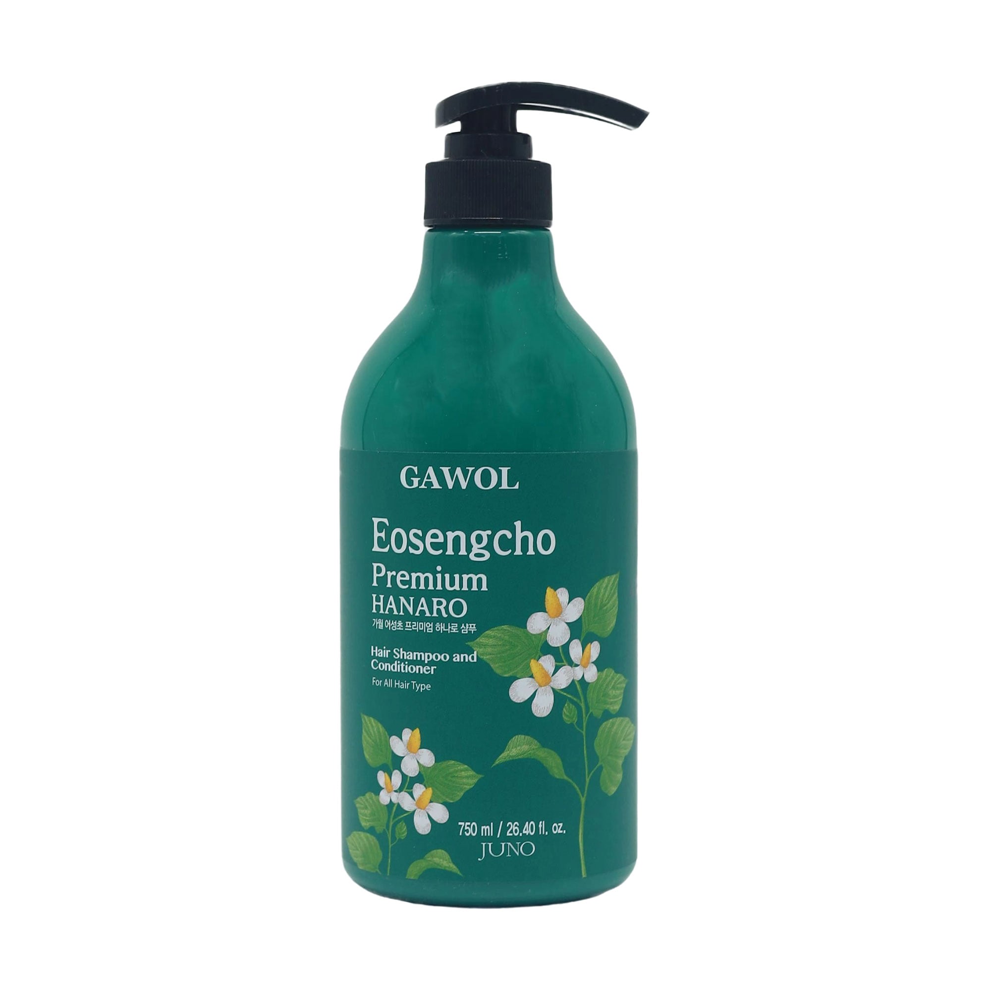 Шампунь-кондиціонер для волосся Juno Gawol Eosengcho Premium Hanaro Hair Shampoo And Conditioner з екстрактом хауттюйнії, 750 мл